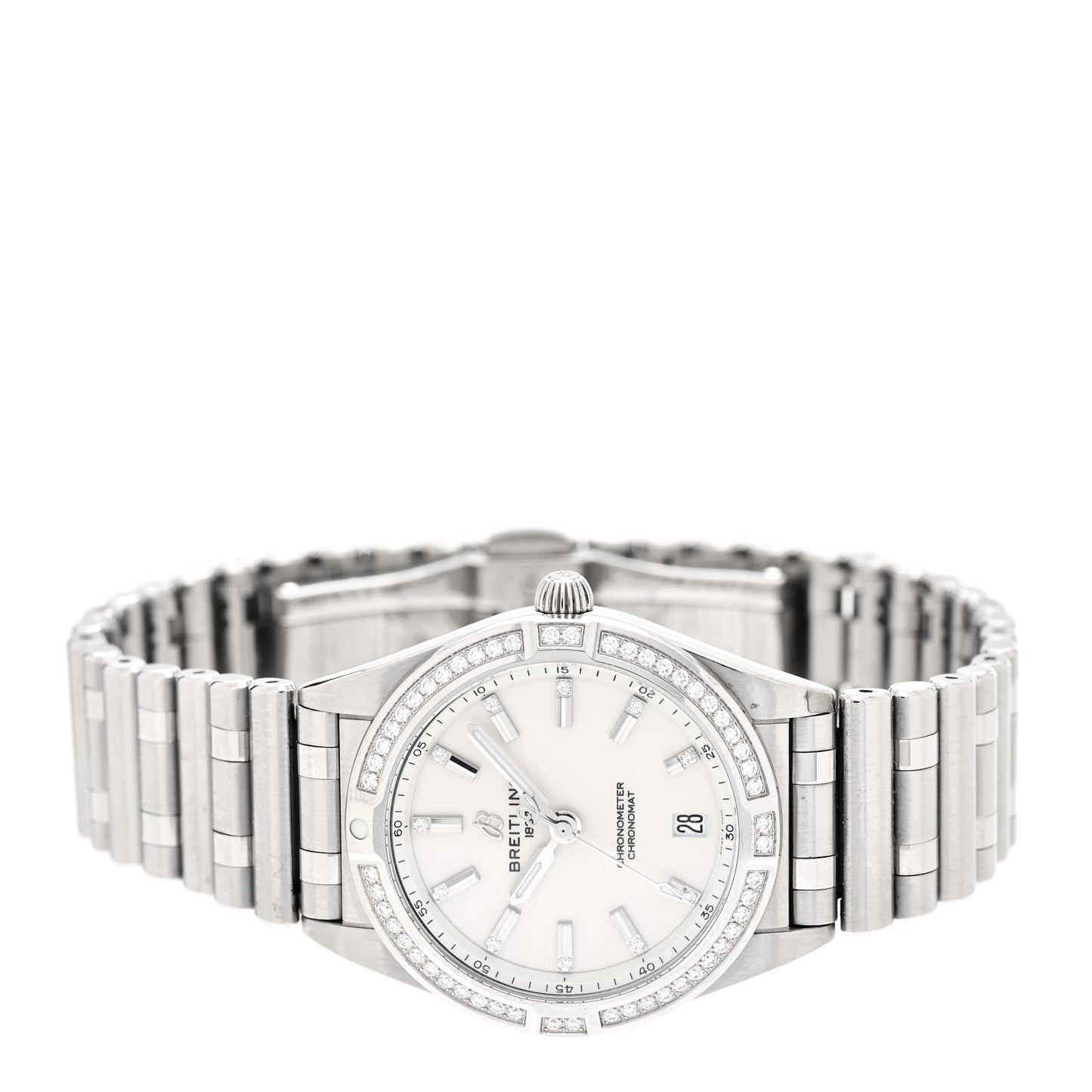 Stainless Steel Diamond Bezel 32mm Chronomat Quartz Watch Silver A77310591A1A1