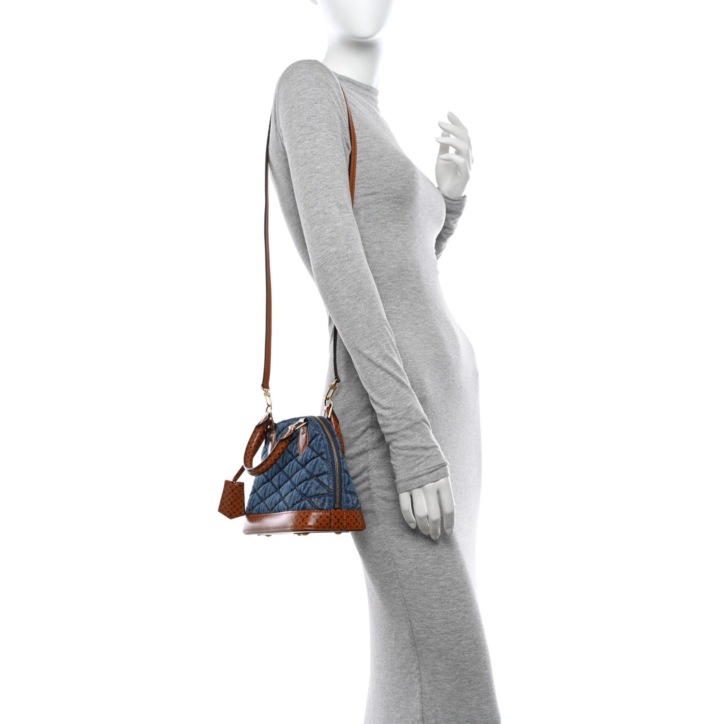 Denim Calfskin Reverse Monogram Malletage Alma BB Blue