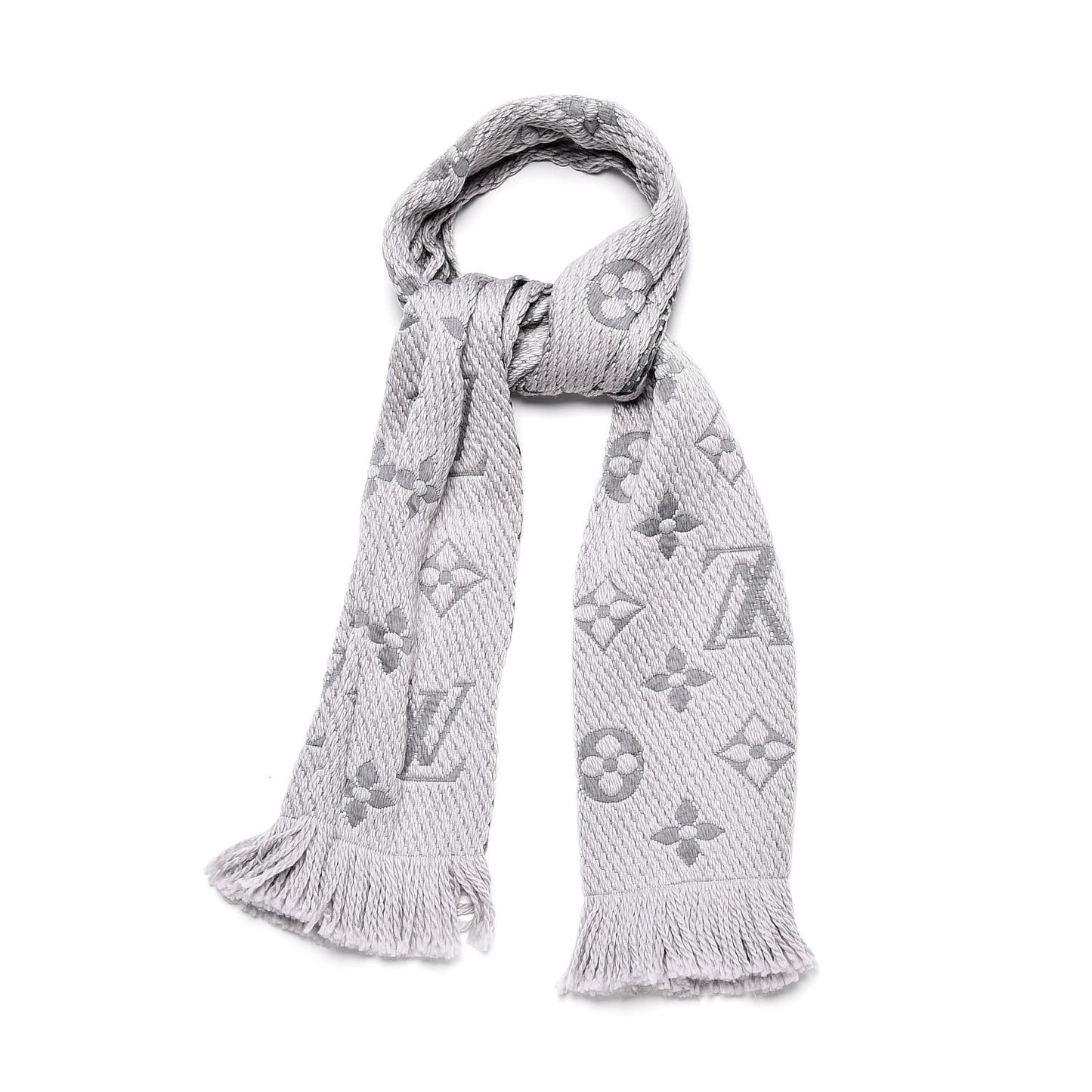 Wool Silk Logomania Scarf Pearl Grey