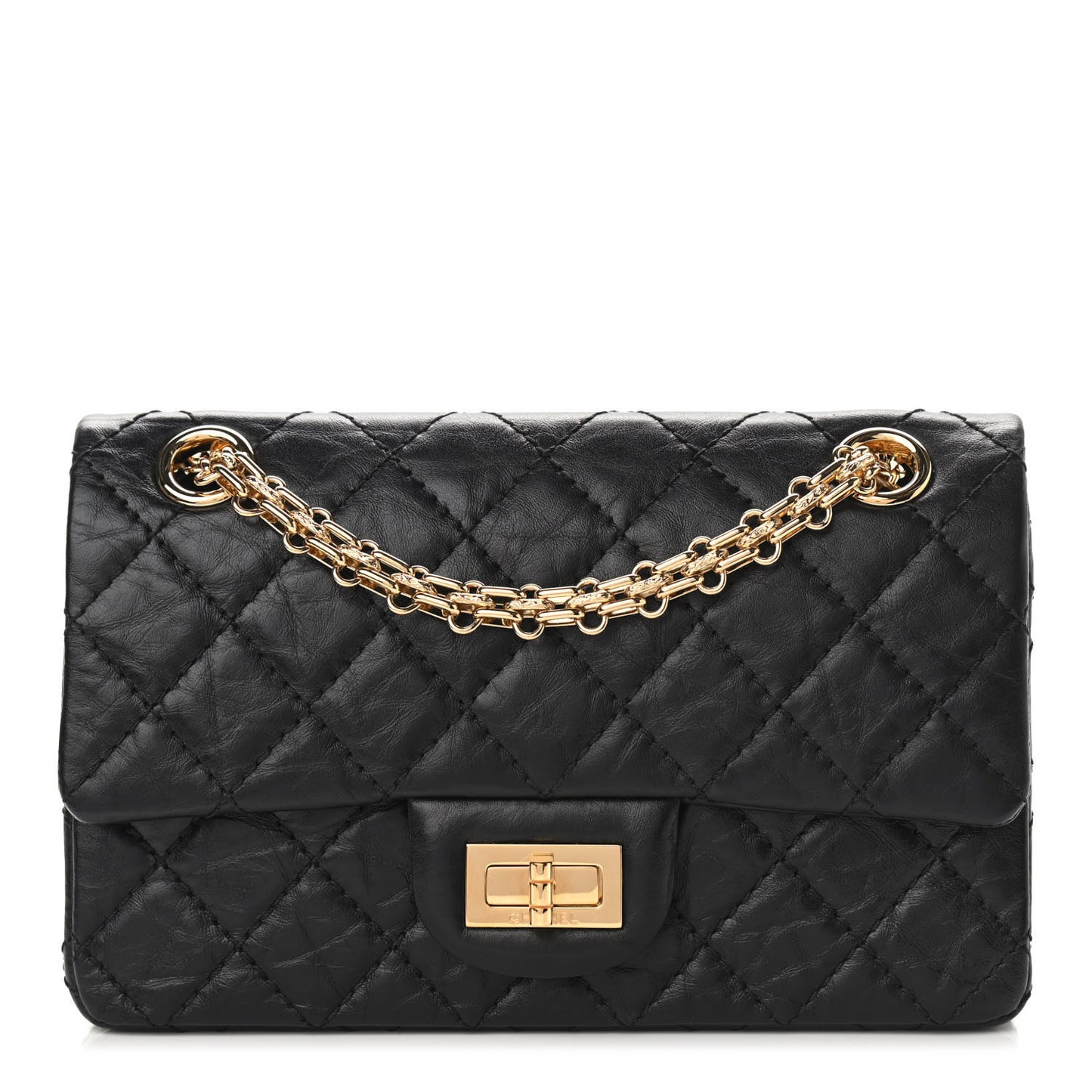 Aged Calfskin Quilted 2.55 Reissue Mini Flap Black