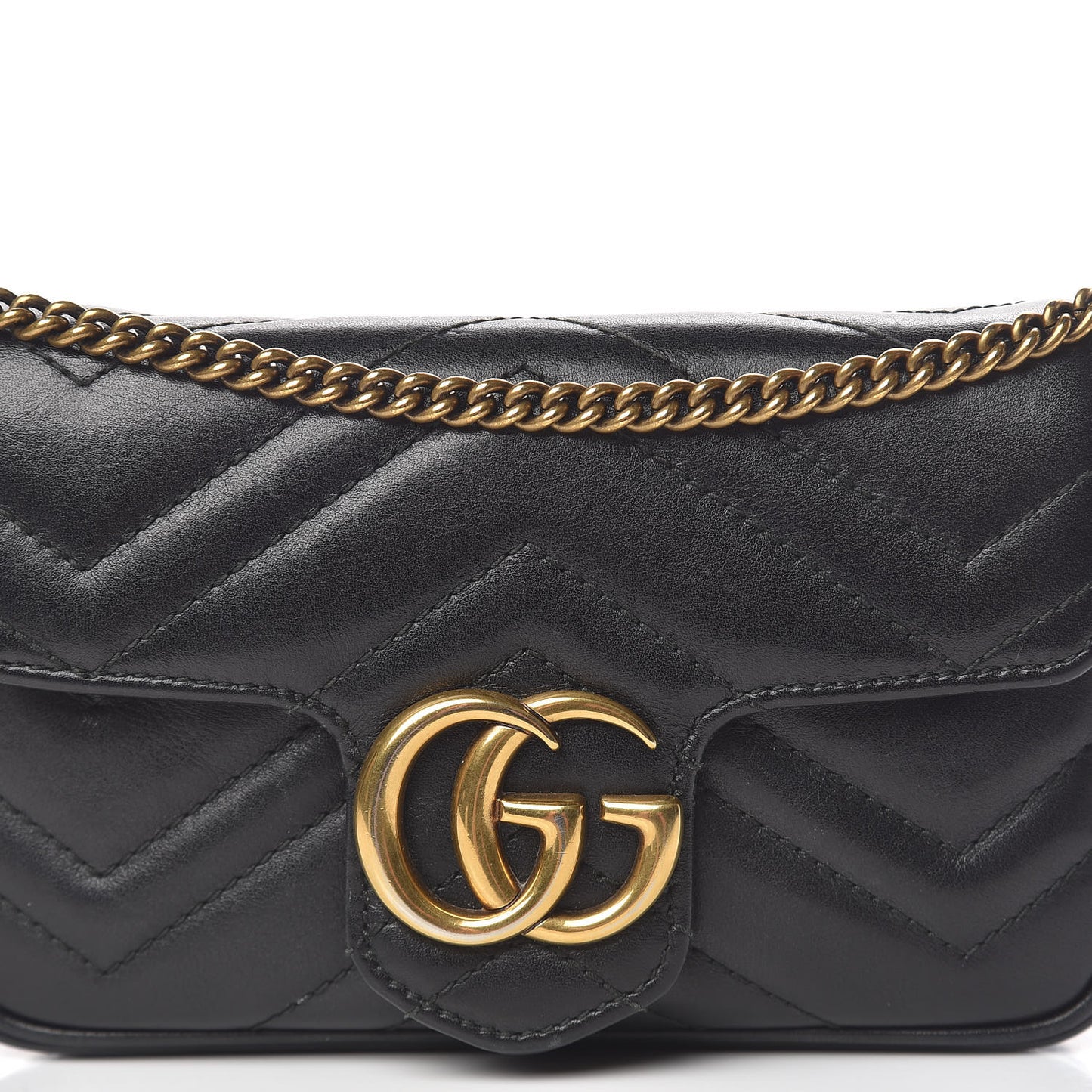 Calfskin Matelasse Super Mini GG Marmont Shoulder Bag Black