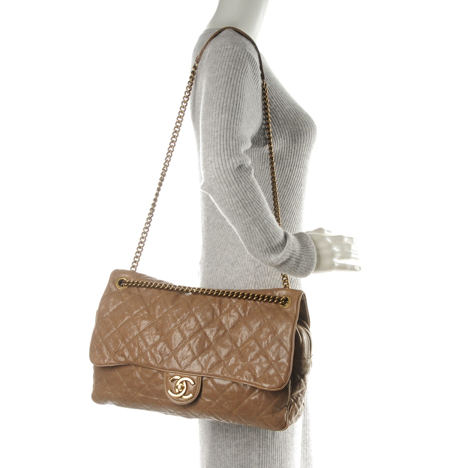 Chanel Crumpled Grained Calfskin Quilted Maxi Shiva Flap Beige 2 of 7