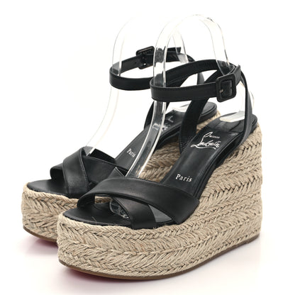 Christian Louboutin Goatskin Mariza Zeppa 130 Espadrille Sandals 38 Black Natural 3 of 8
