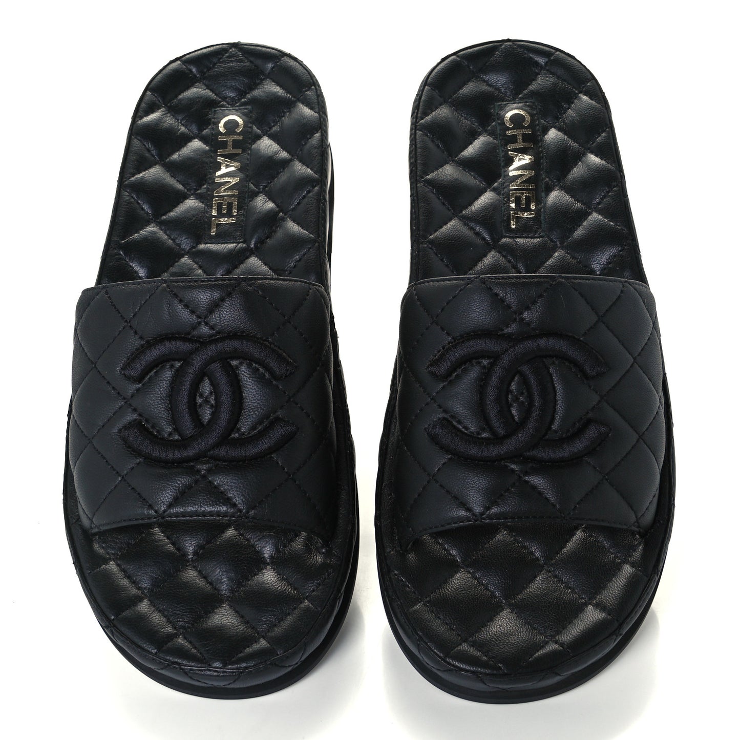 Lambskin Quilted CC Mules Sandals 39 Black
