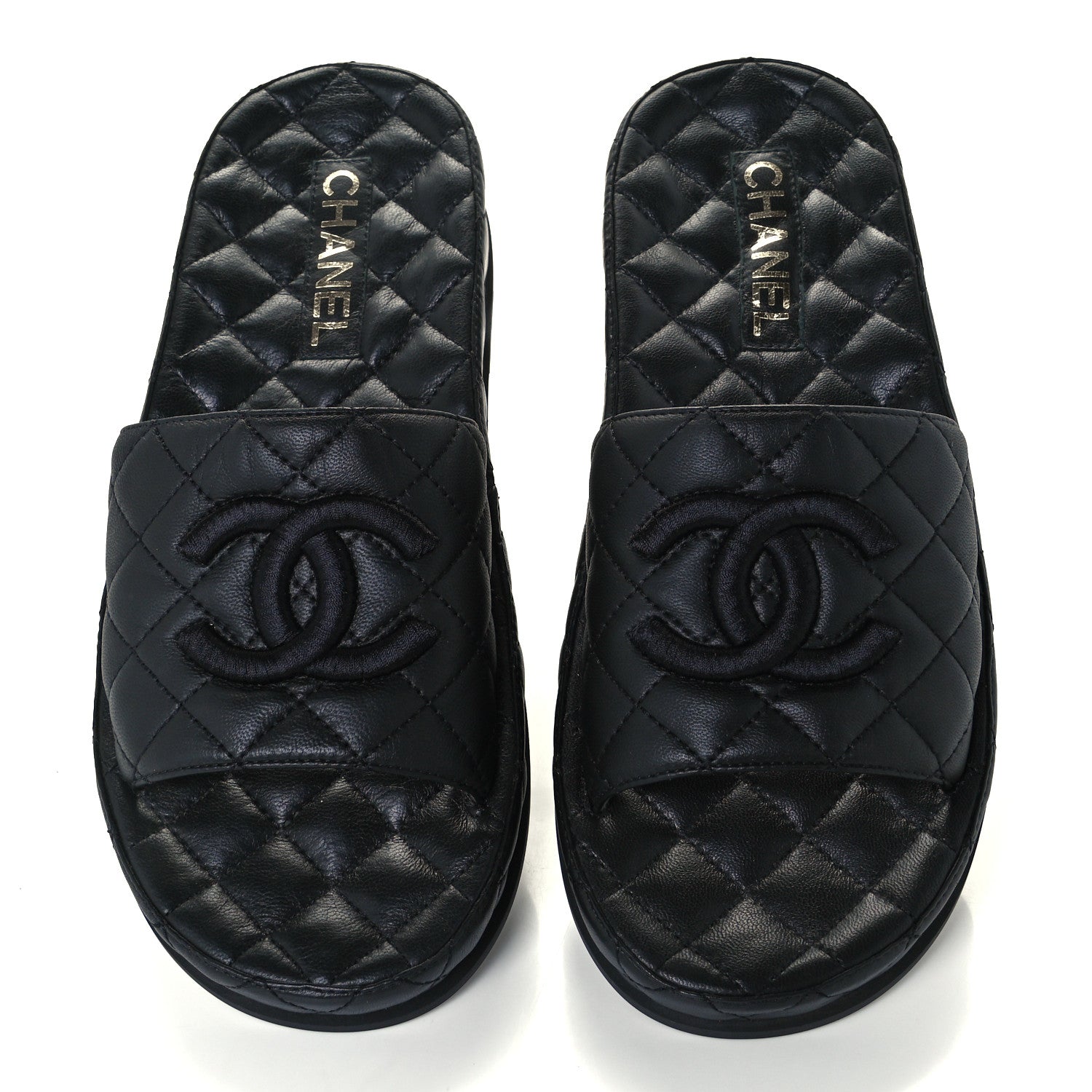 Chanel Lambskin Quilted CC Mules Sandals 39 Black 5 of 10