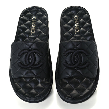 Chanel Lambskin Quilted CC Mules Sandals 39 Black 5 of 10