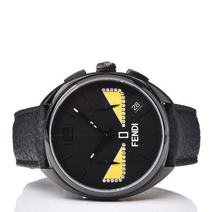 Fendi Stainless Steel Calfskin Diamond 40mm Momento Bugs Quartz Watch Black 3 of 9