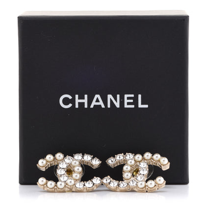 Chanel Crystal Pearl CC Dazzling Domino Earrings Gold 5 of 5