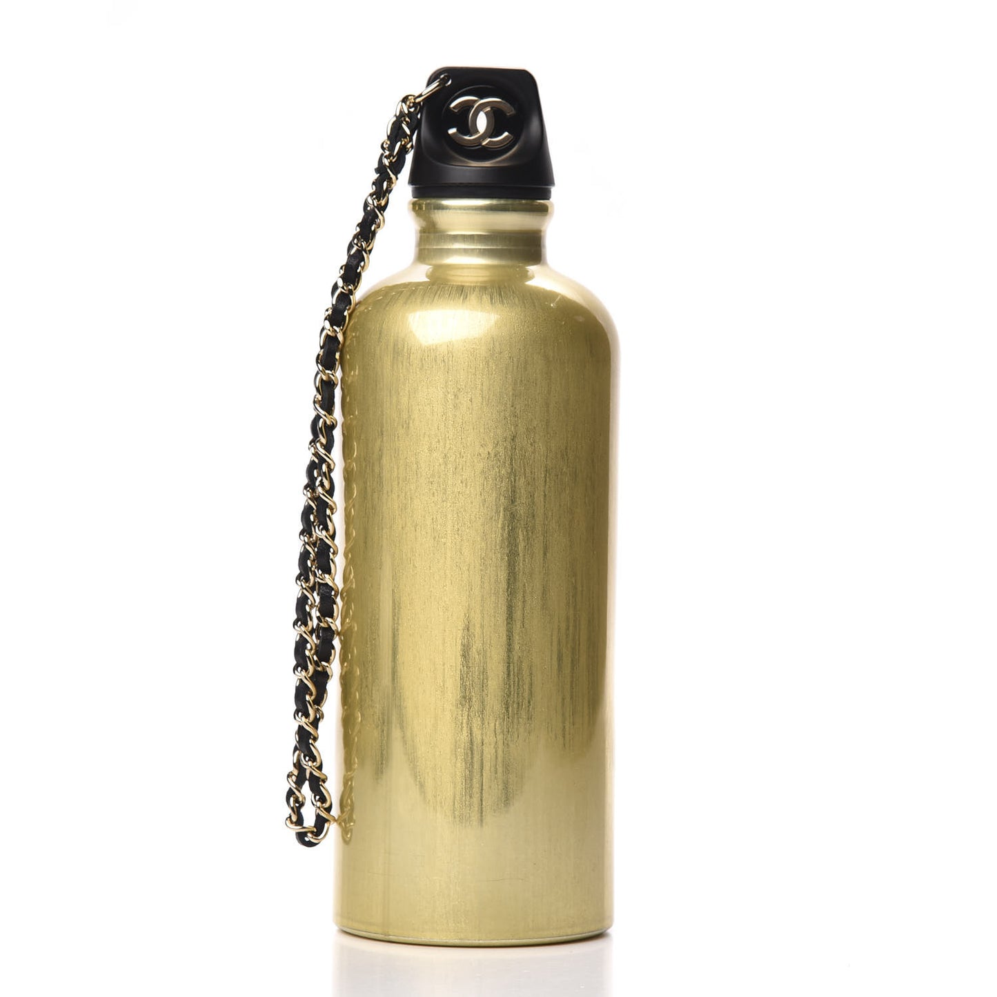 Lambskin Quilted CC To Drink Water Bottle Black Gold