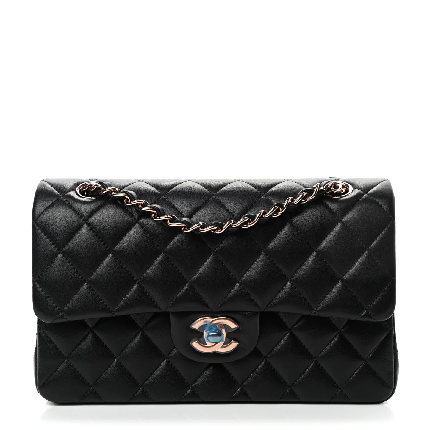 Lambskin Quilted Small Double Flap Black