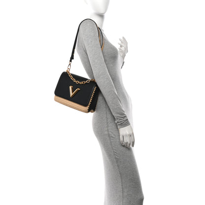 Louis Vuitton Calfskin Raffia Twist Shoulder Bag MM Black 2 of 9