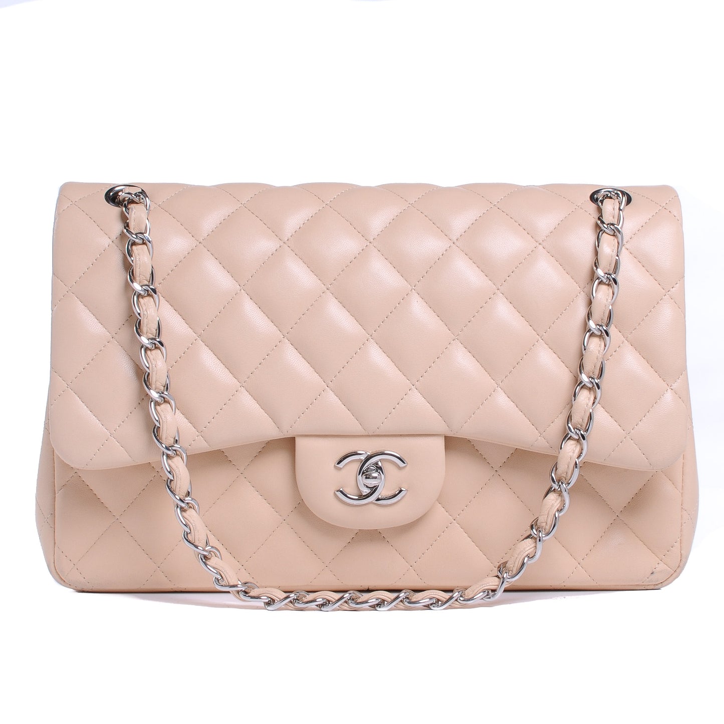 Lambskin Jumbo Double Flap Beige Clair
