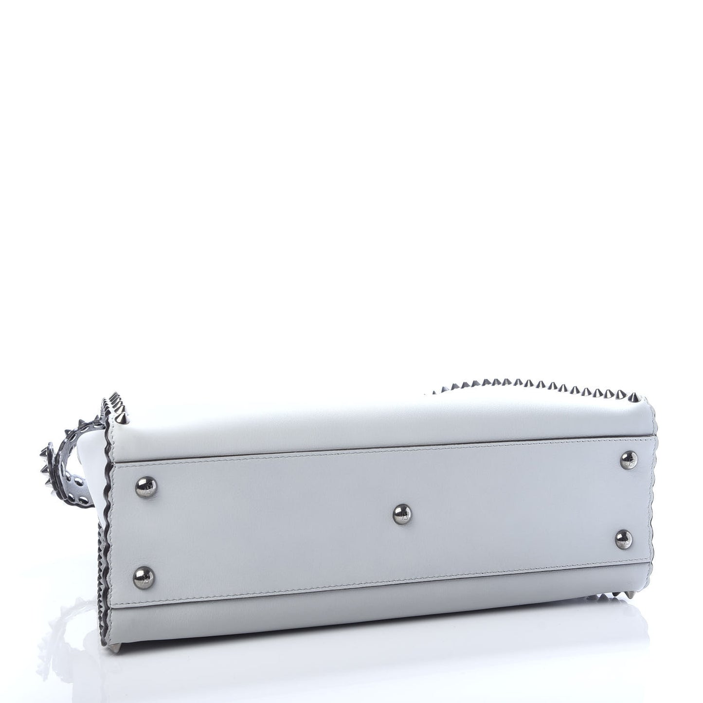 Vitello Seta Shiny Nappa Scalloped Studded Medium Peekaboo Iconic Satchel Grigio Perla