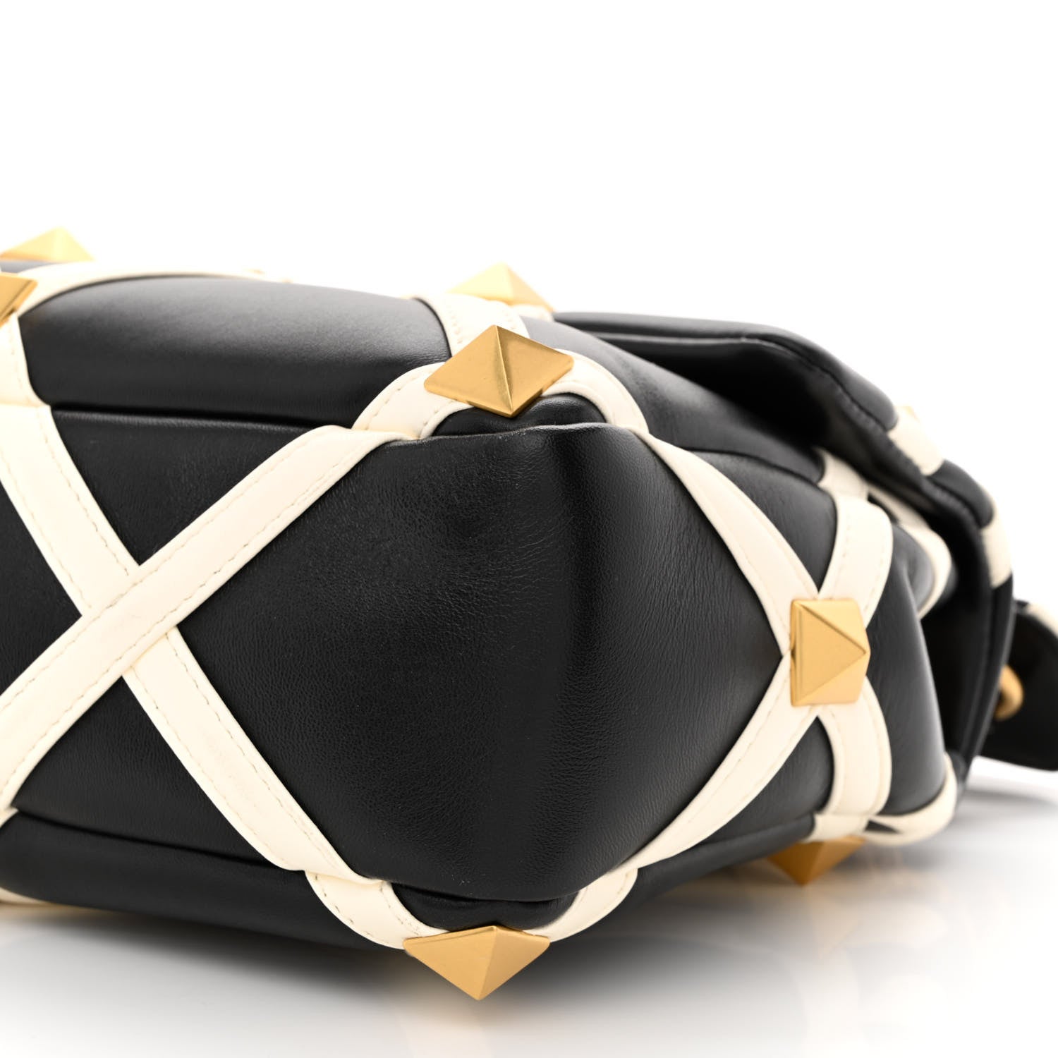Valentino Garavani Nappa Large Roman Stud Shoulder Bag Black White 9 of 9