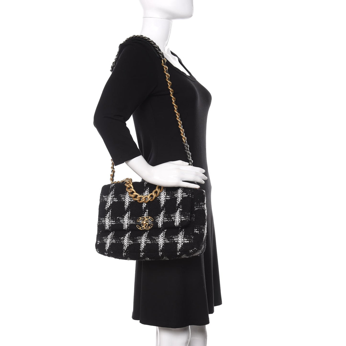 Tweed Quilted Large Chanel 19 Flap Black White