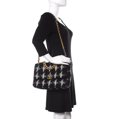 Chanel Tweed Quilted Large Chanel 19 Flap Black White 2 of 10