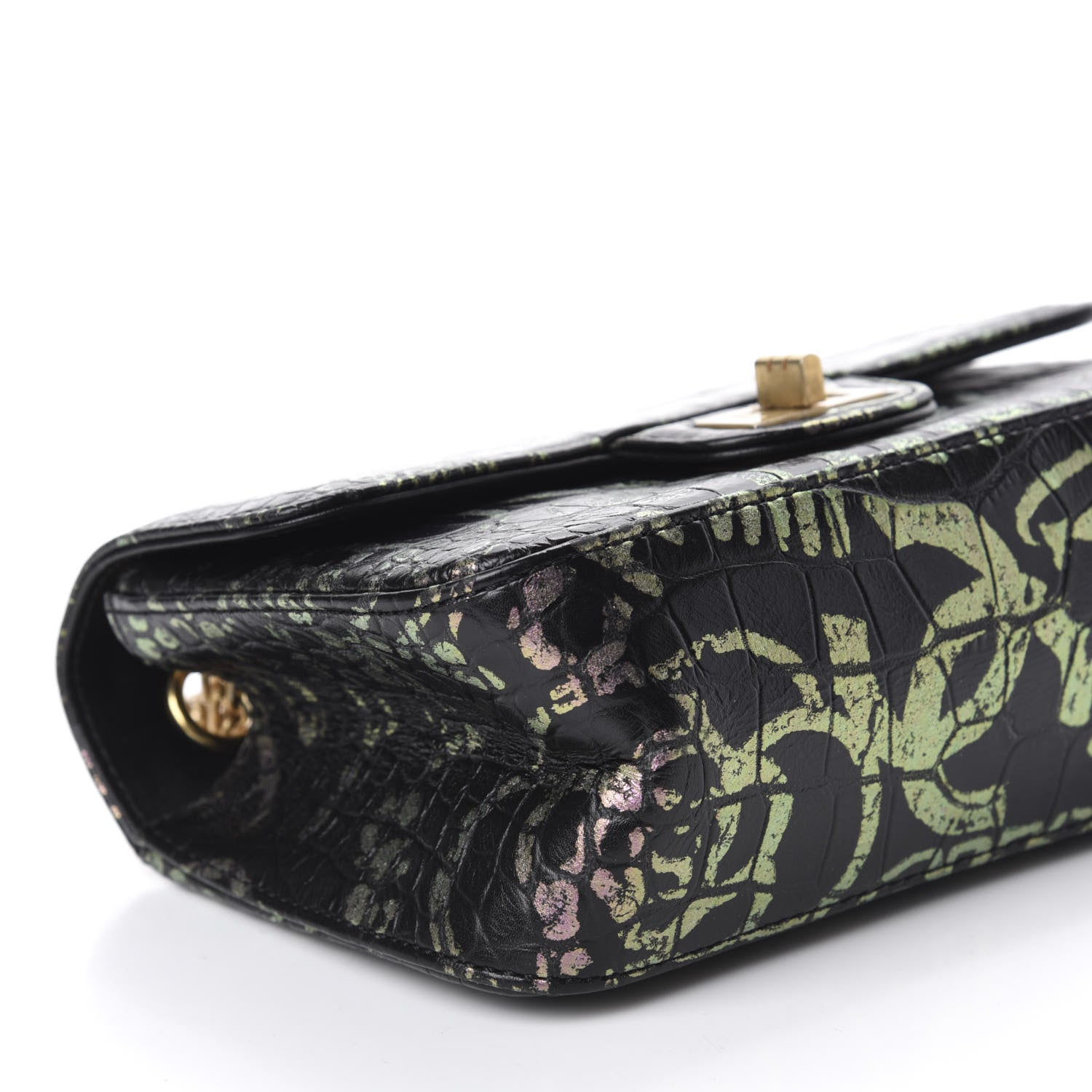 Chanel Calfskin Crocodile Embossed Graffiti 2.55 Mini Cocodile Reissue Flap Black Pink 6 of 11