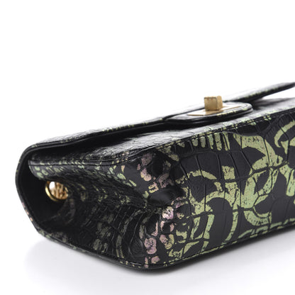 Chanel Calfskin Crocodile Embossed Graffiti 2.55 Mini Cocodile Reissue Flap Black Pink 6 of 11