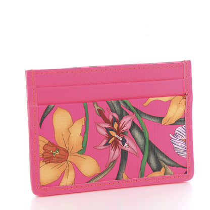 Gucci Calfskin Flora Print Zumi Card Holder Fuxia Fluo 2 of 5