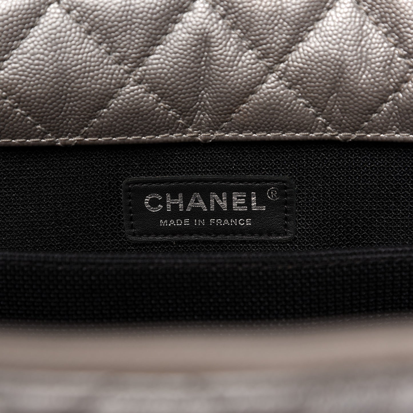 Metallic Caviar Quilted XXL Travel Flap Bag Silver