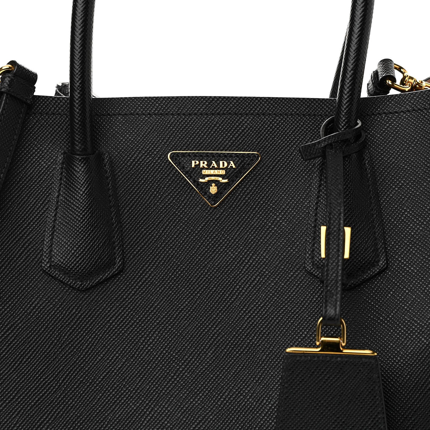 Prada Saffiano Cuir Large Double Bag Black Mughetto 10 of 13