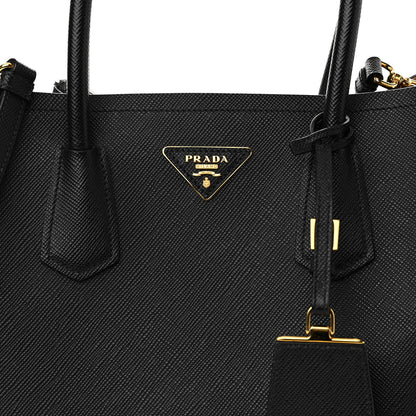 Prada Saffiano Cuir Large Double Bag Black Mughetto 10 of 13