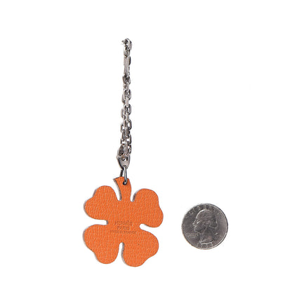 Hermes Chevre Mysore Lucky Clover Key Chain Bag Charm Vert Anis Orange 2 of 4