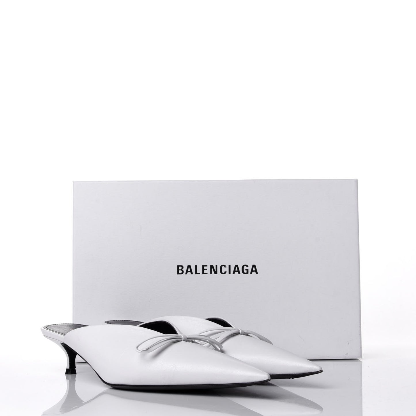 Chevreau Pointed Toe Knife 40mm Mules 39 White