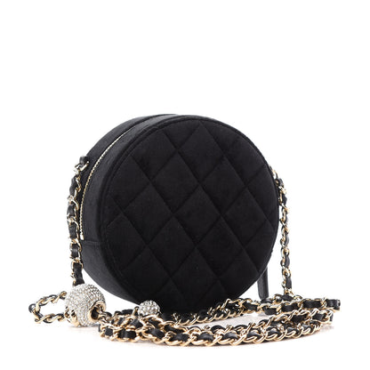Chanel Velvet Quilted Pearl Crush Round Clutch With Chain Black 3 of 10