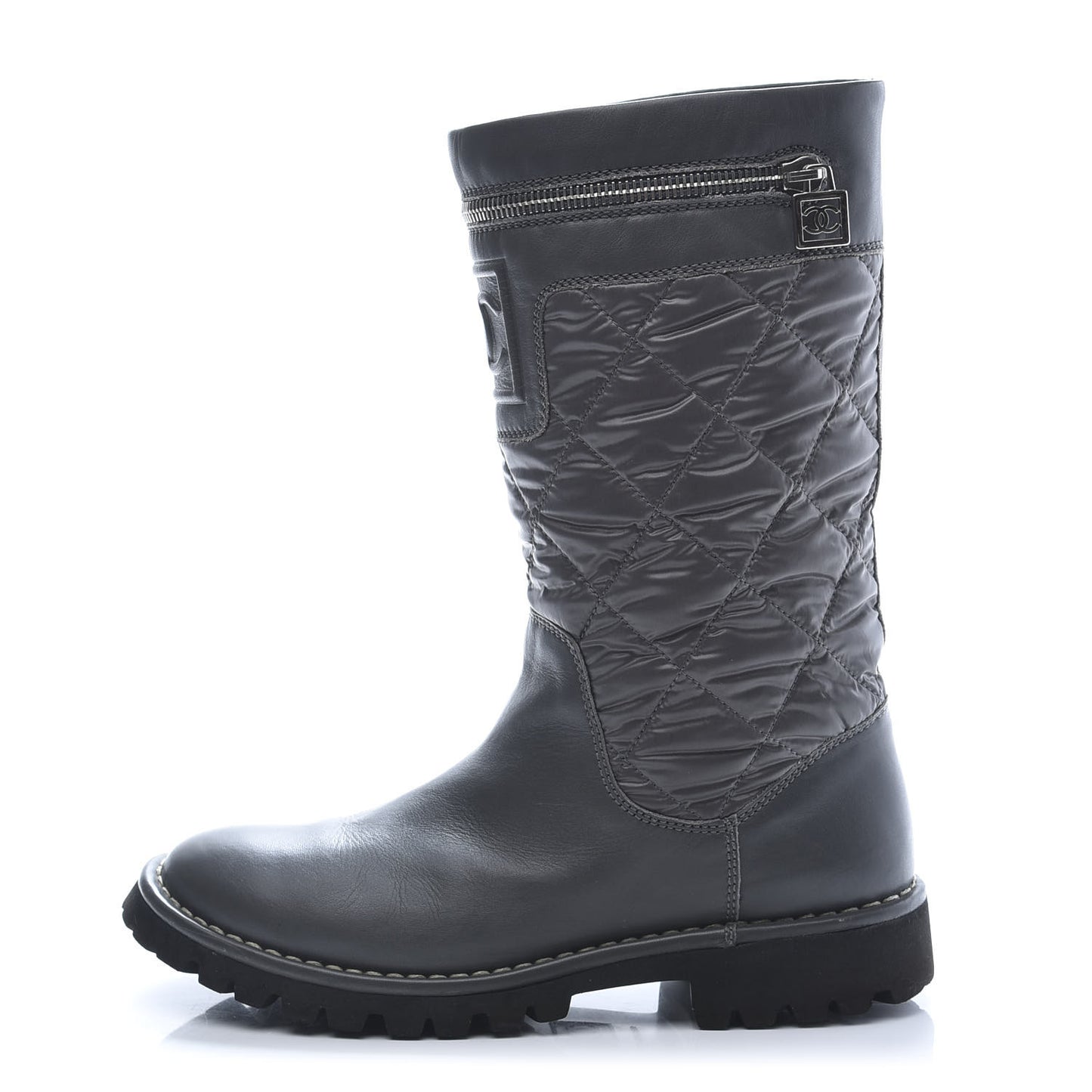 Calfskin Nylon Quilted Motorcycle Zip Boots 36 Green