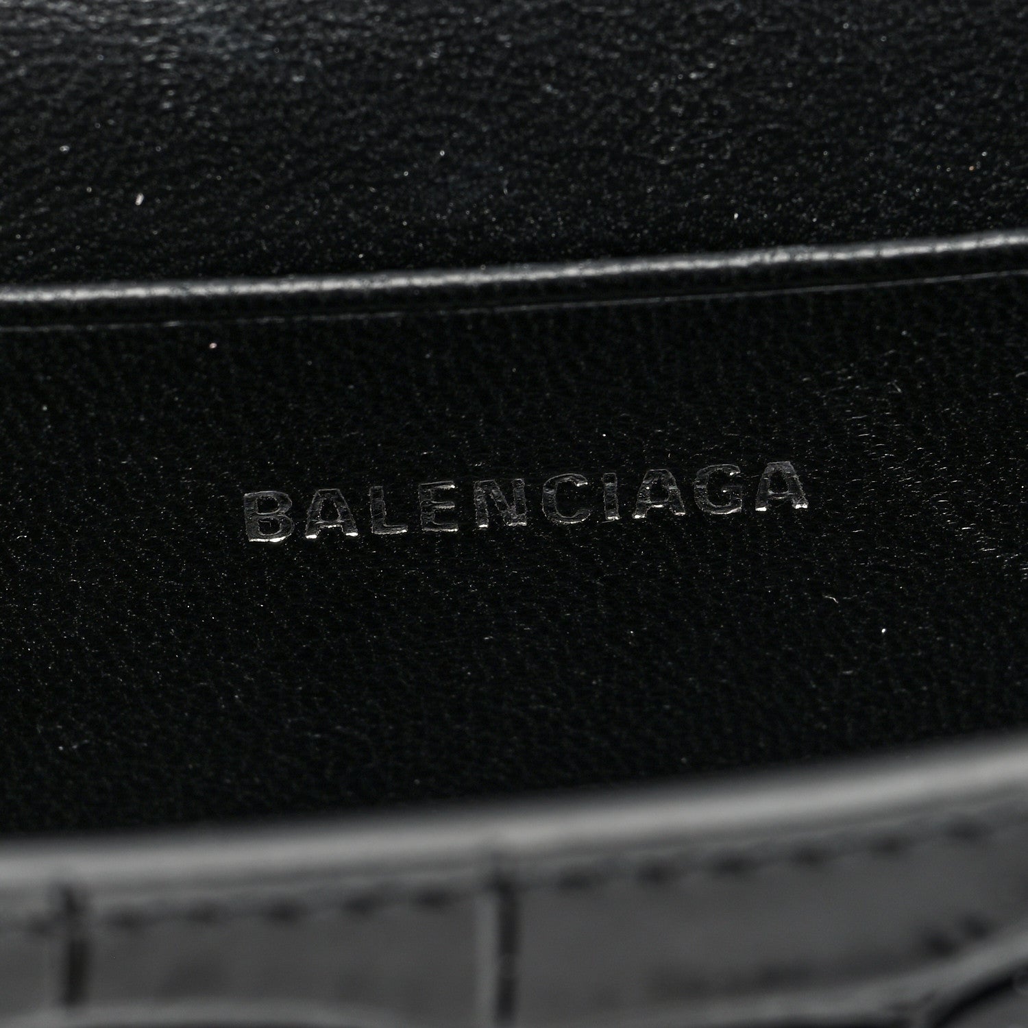 Balenciaga Shiny Calfskin Monochrome Crocodile Embossed Hourglass Top Handle Bag Mini Black 6 of 9