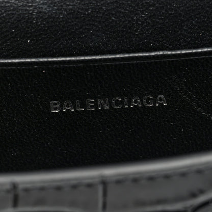 Balenciaga Shiny Calfskin Monochrome Crocodile Embossed Hourglass Top Handle Bag Mini Black 6 of 9