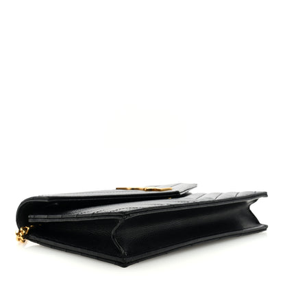 Saint Laurent Grain De Poudre Matelasse Chevron Monogram Envelope Chain Wallet Black 4 of 9