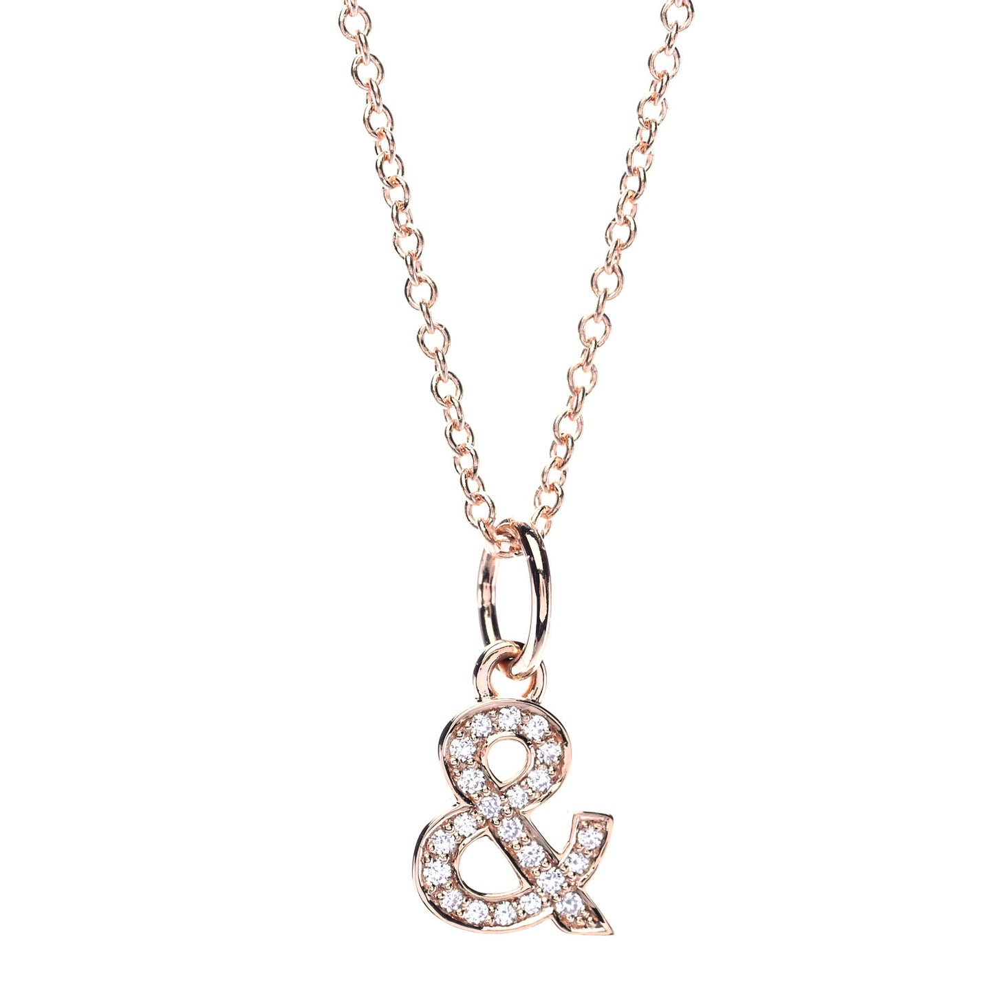 18K Rose Gold Diamond Medium Ampersand Pendant Necklace
