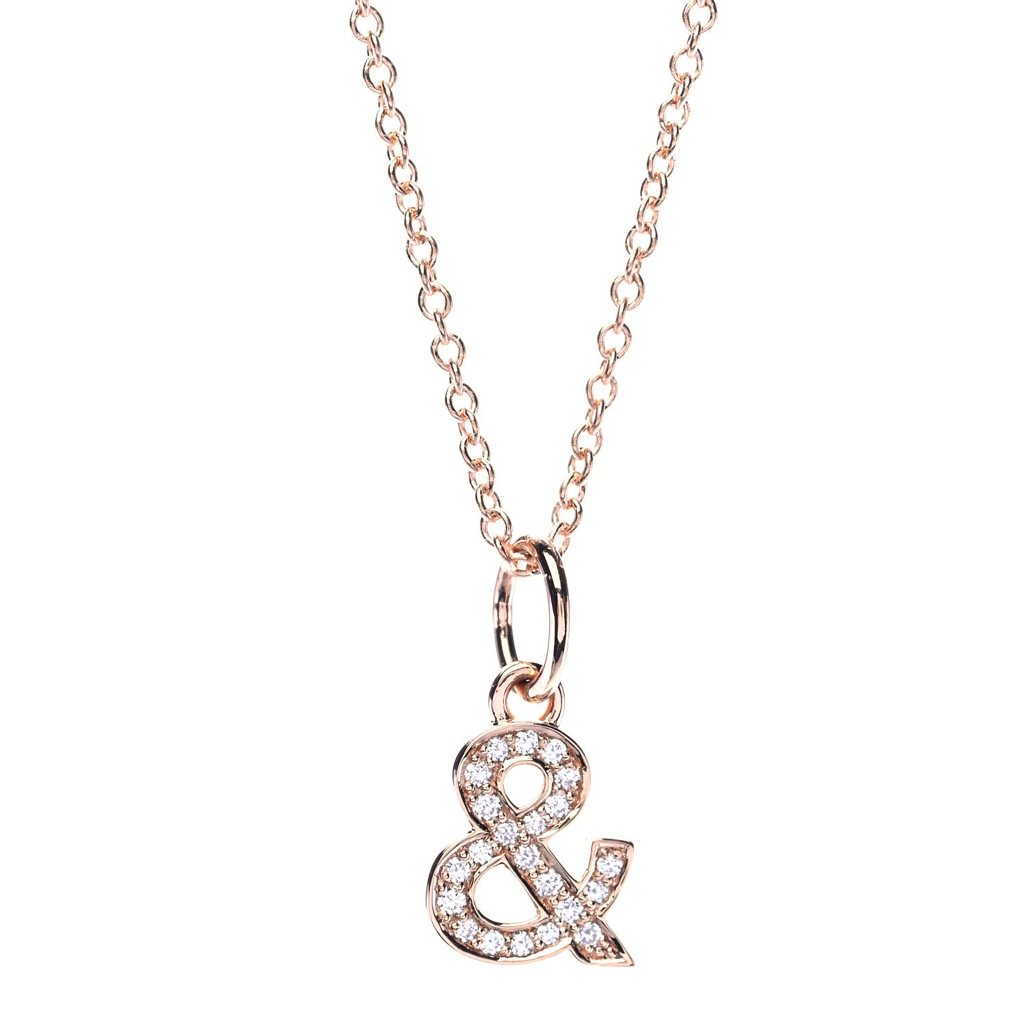 Tiffany 18K Rose Gold Diamond Medium Ampersand Pendant Necklace 1 of 7
