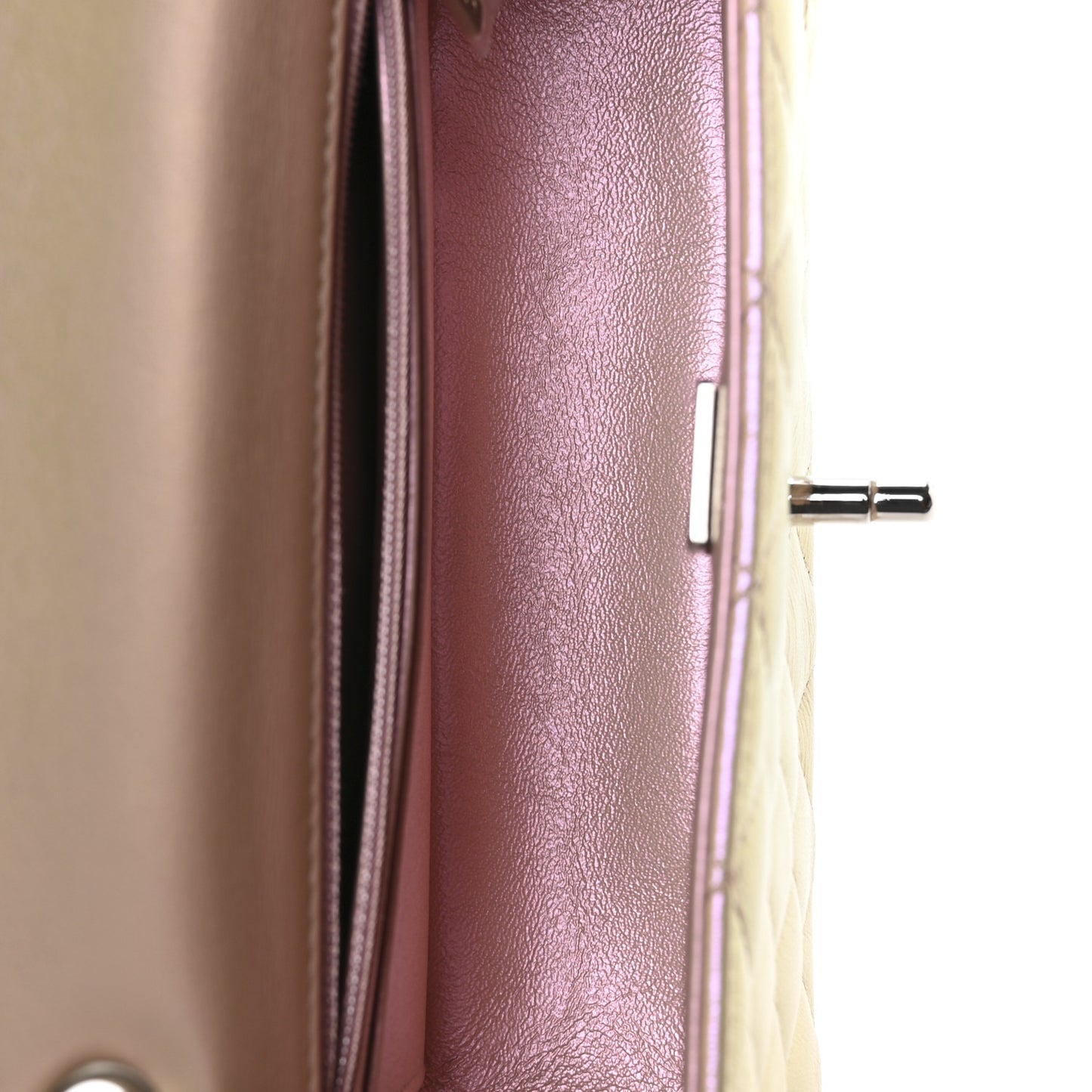 Iridescent Calfskin Quilted Mini Rectangular Flap Pink