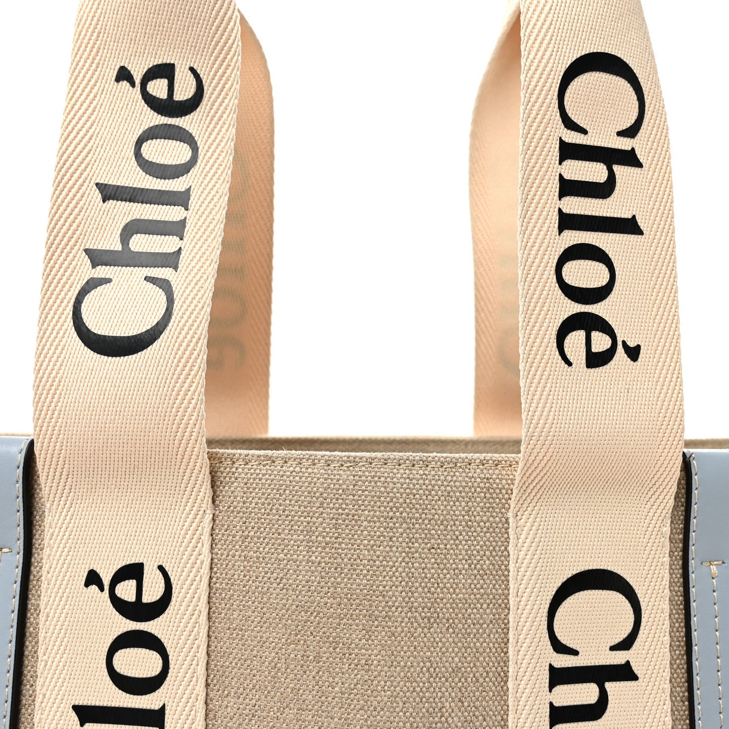 Linen Calfskin Medium Woody Ribbon Tote White Light Blue