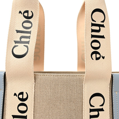 Chloe Linen Calfskin Medium Woody Ribbon Tote White Light Blue 7 of 9