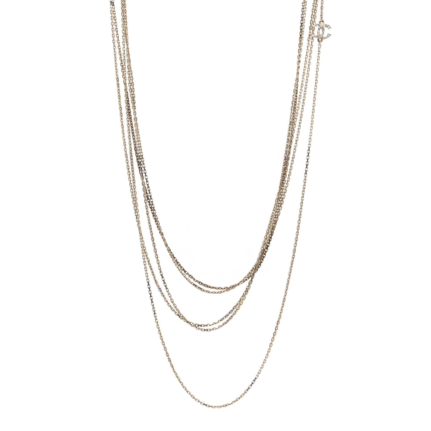 Crystal Pearl CC Long Multistrand Necklace Light Gold