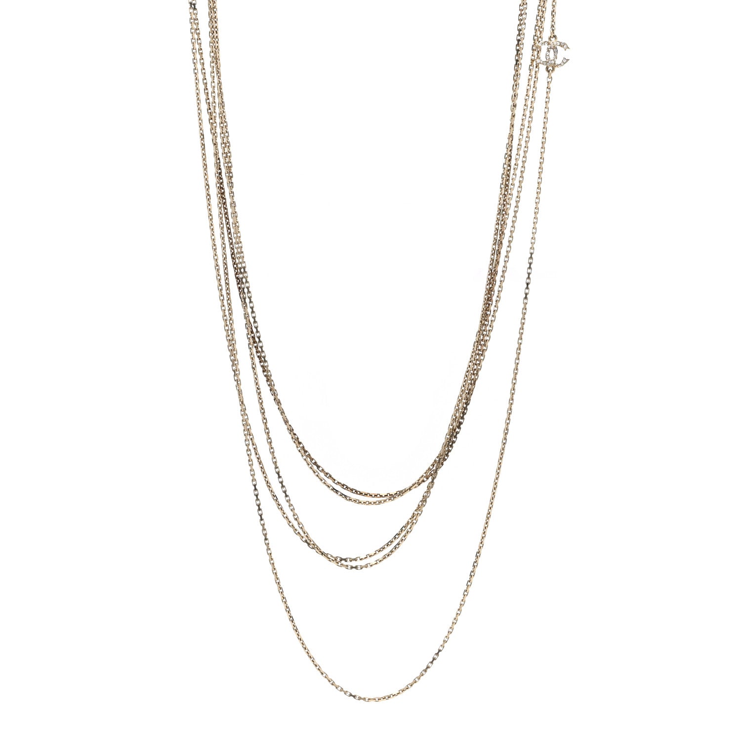 Chanel Crystal Pearl CC Long Multistrand Necklace Light Gold 1 of 6