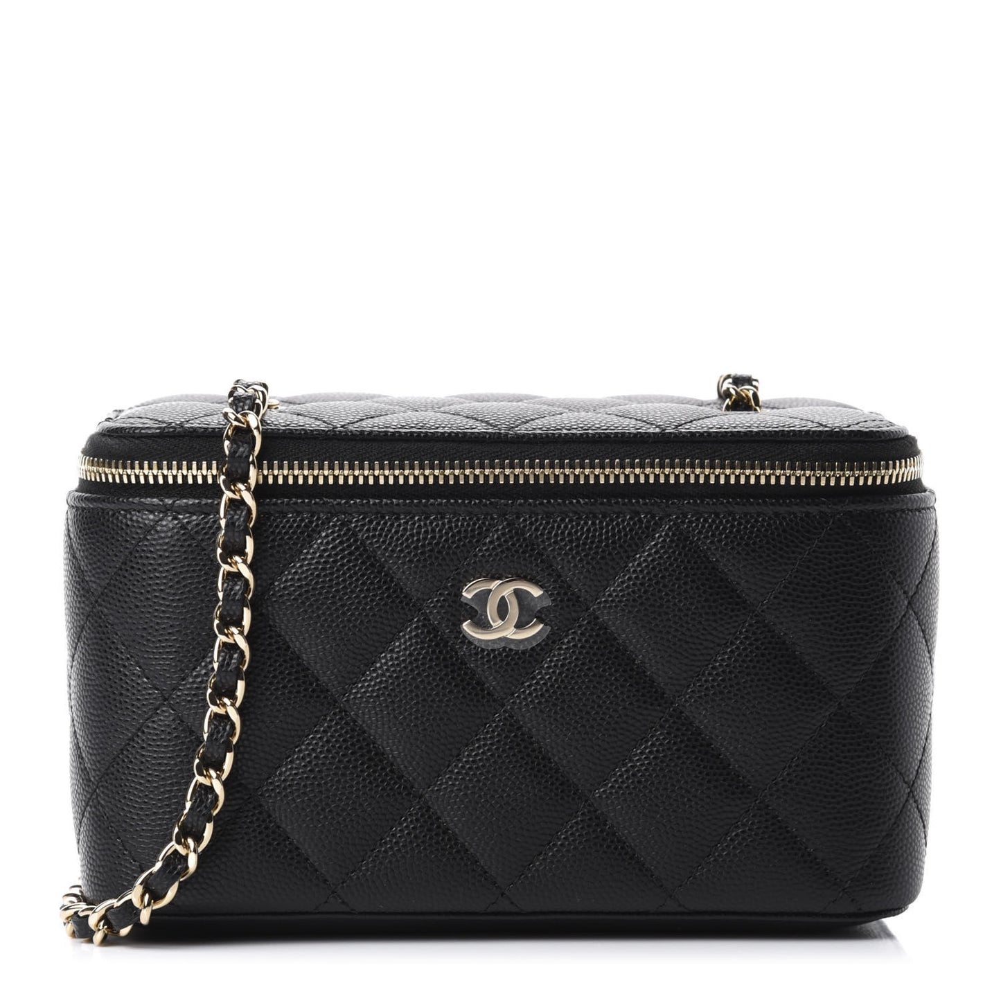Caviar Quilted Small Vanity Case With Chain Black
