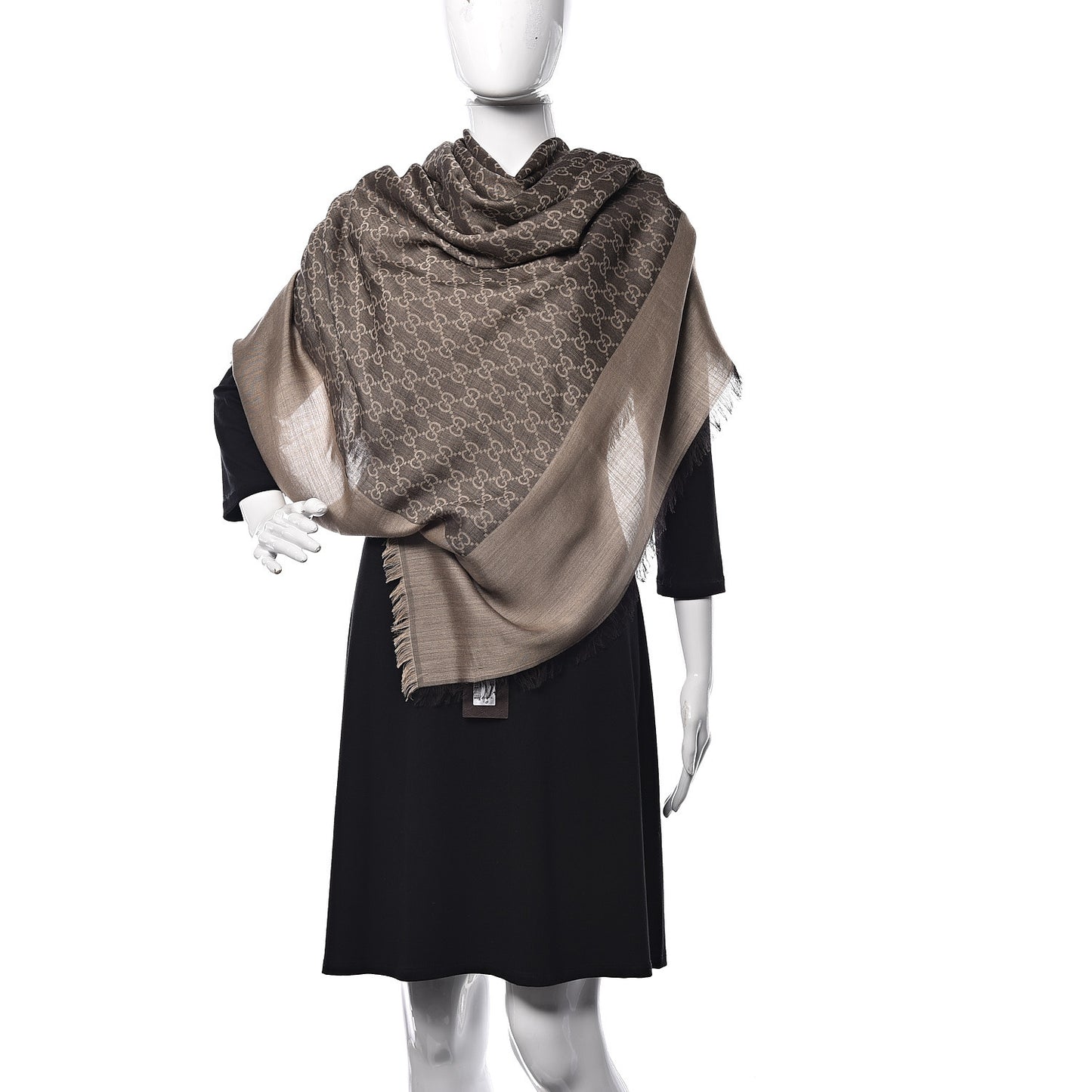 Wool Silk GG Monogram GGLight Fringe Shawl Brown Beige