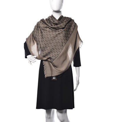 Gucci Wool Silk GG Monogram GGLight Fringe Shawl Brown Beige 2 of 4