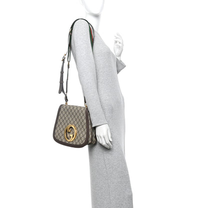 Gucci GG Supreme Monogram Textured Dollar Calfskin Web Medium Blondie Shoulder Flap Bag Beige Ebony New Acero 2 of 13