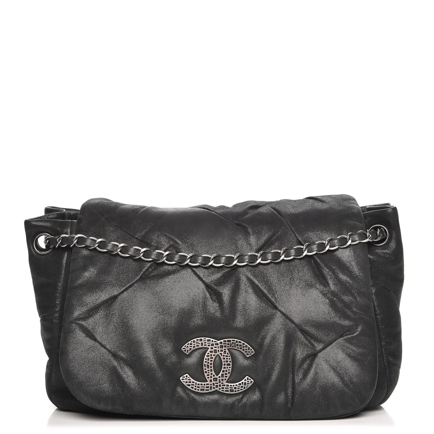 Iridescent Calfskin Glint Accordion Flap Black