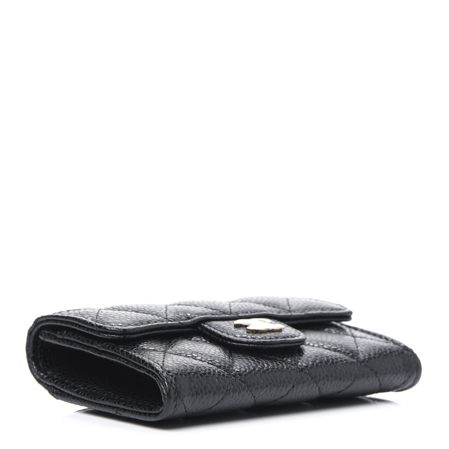 Caviar Quilted Flap Card Holder Wallet Black