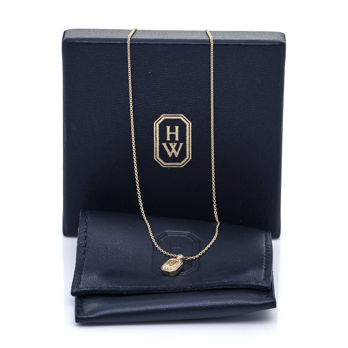 18K Yellow Gold Diamond HW Logo Pendant Necklace
