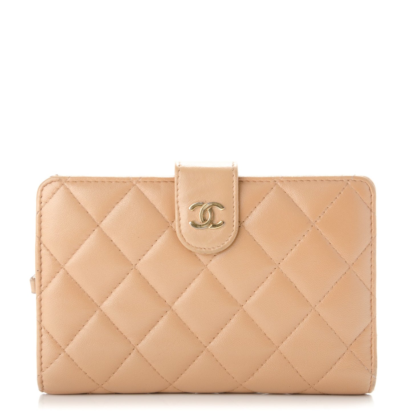 Lambskin Quilted Zipped Pocket Wallet Beige