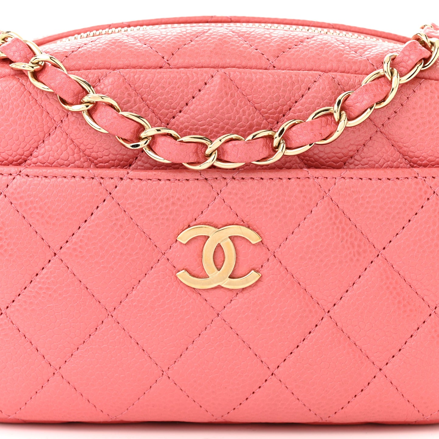 Iridescent Caviar Small Timeless Camera Case Coral