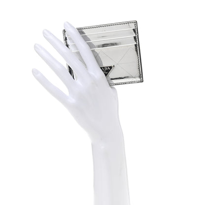 Prada Spazzolato Triangle Patterned Card Holder Argento 2 of 9
